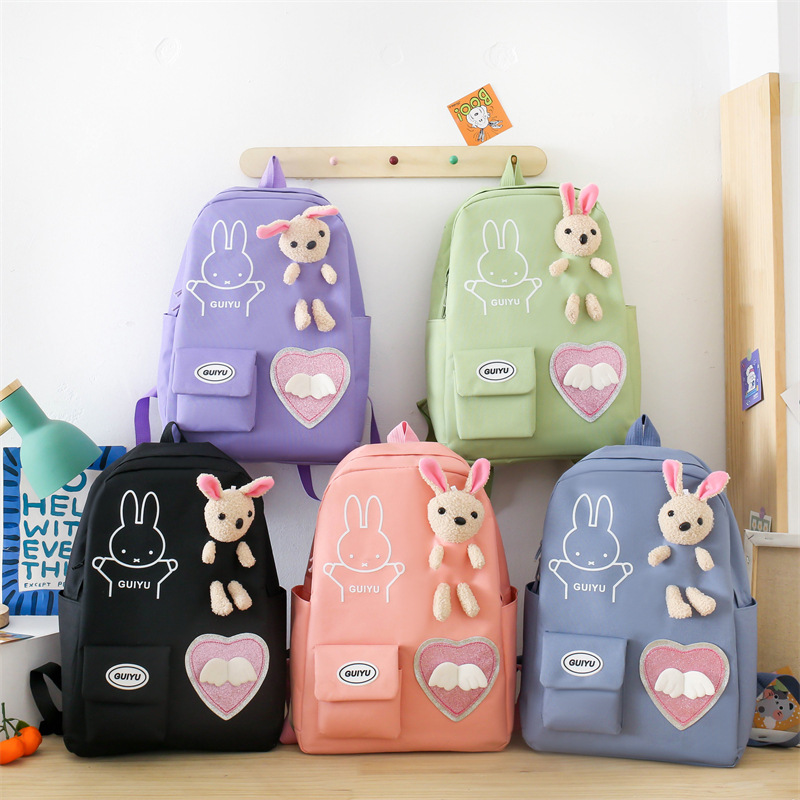 Wholesale Cartoon Love Backpack Primary School Student Schoolbag Make-up Bag Four-Piece Set Bunny Doll School Bag