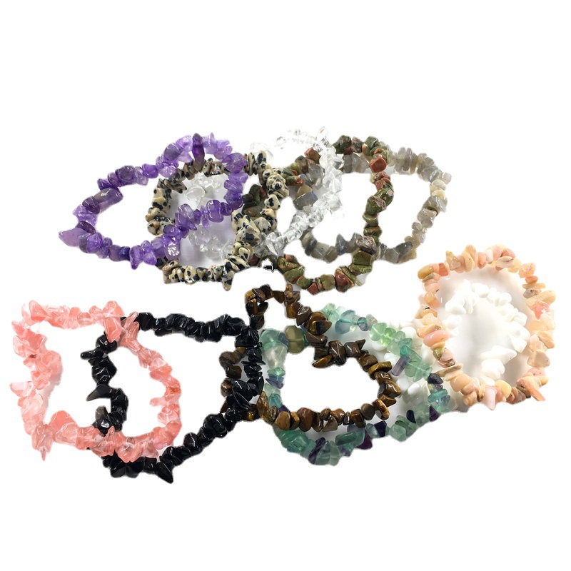 Multiple Colors Fashion Korean Irregular Gravel Bracelet Women Elastic Bracelet Cross-Border Supply Amethyst Pink Crystal