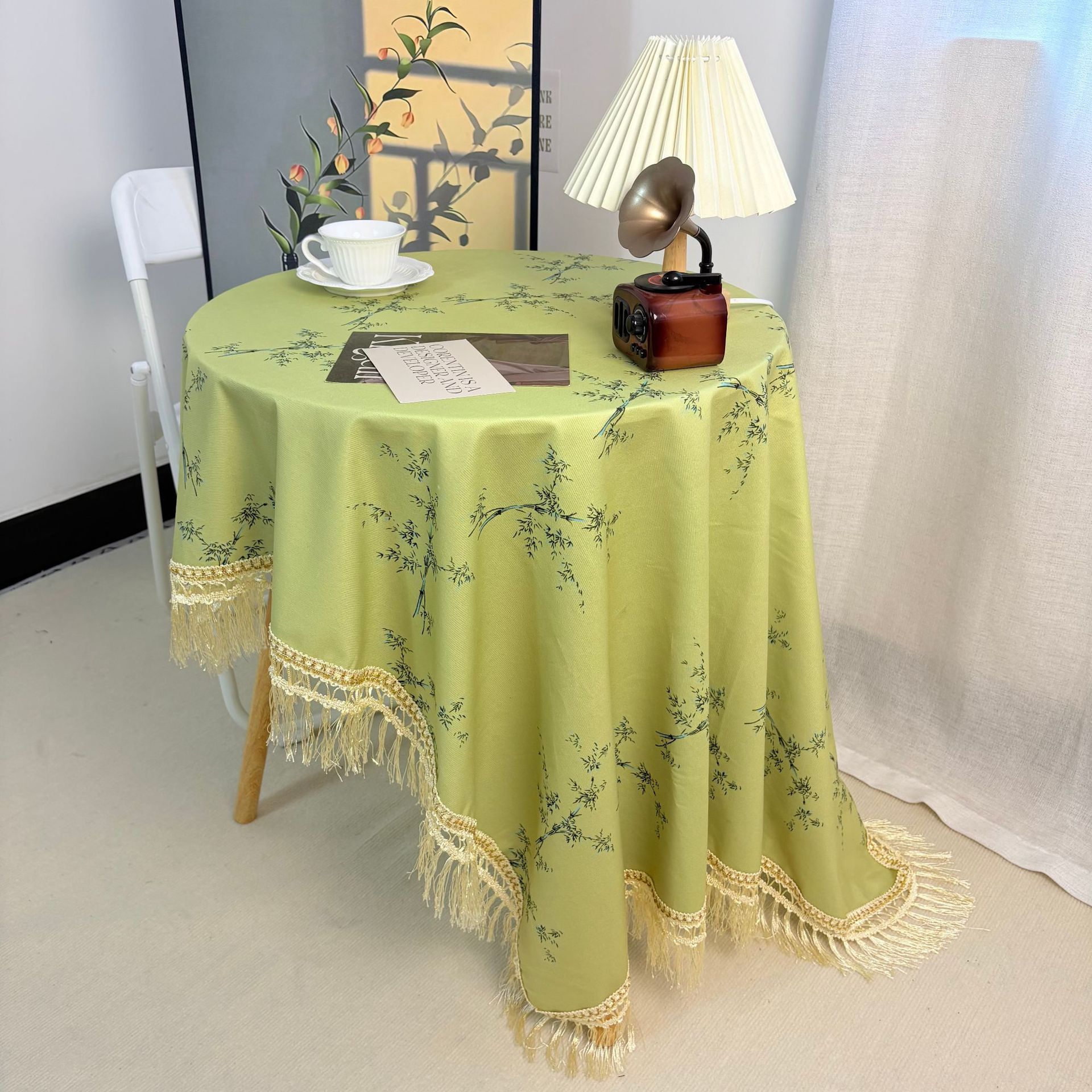 新中式竹子图案古风桌布中国风流苏文艺台布茶几餐桌复古桌布