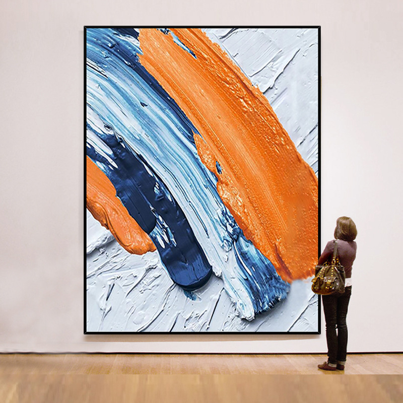 手绘油画现代简约抽象色块厚肌理立体装饰画客厅玄关走廊大幅挂画