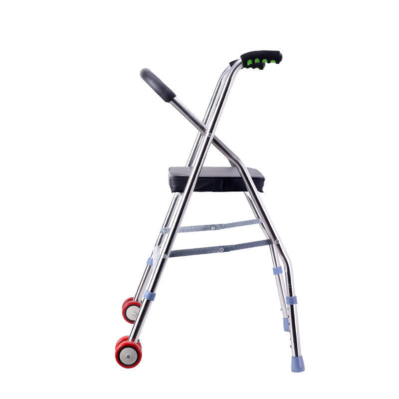 老年人带轮带座助行器康复可折叠轮座手推车助步器学步车四脚拐杖