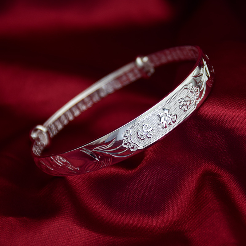 年轻款银手镯女s999足银福镯子千足双凤妈妈手镯实心纯银手饰品