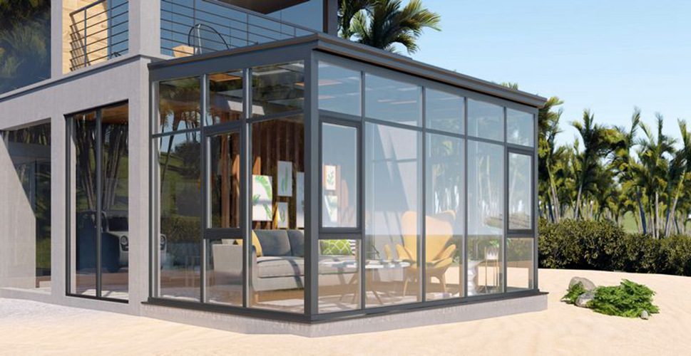 佛山 遮阳铝合金阳光房静音隔热双层夹胶钢化玻璃房平顶斜顶-阿里巴巴