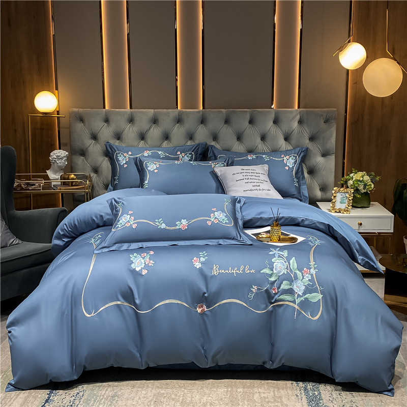 高档长绒棉刺绣四件套全棉绣花四件套大红结婚床上用品被套床笠