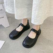 玛丽珍小皮鞋女日系制服2022春季新款娃娃鞋黑色漆皮魔术贴单鞋