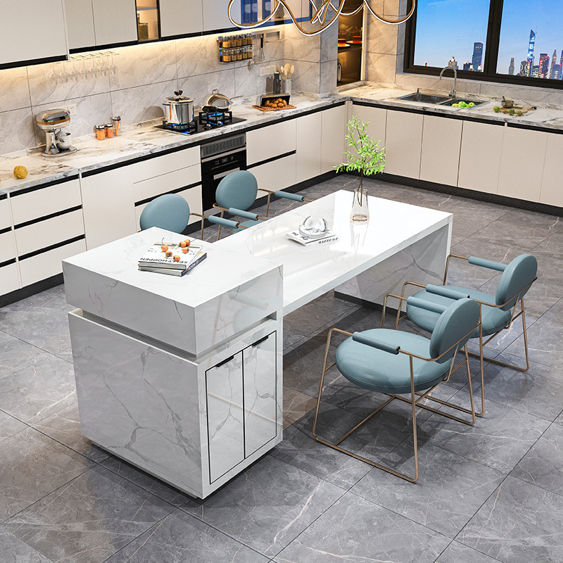 2022新款厨房餐厅开放式岛台餐桌一体成品吧台餐台家用导台加岩板