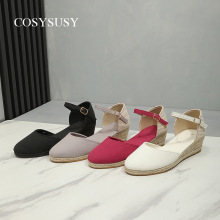 跨境2025新款夏季时装坡跟凉鞋女包头麻编单鞋ESPADRILLES WEDGES