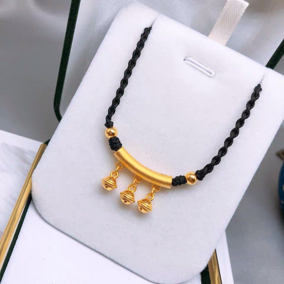 999足金铃铛弯管吊坠黄金脚链3d硬金转运珠脚绳本命年24k纯金项链