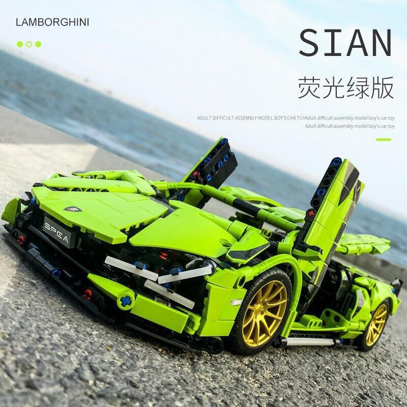 Wholesale Compatible with Lego Small Particles Lan Bo Big Green Cattle 1:8 Sports Car Adult Boys Assembling Building Blocks Mold