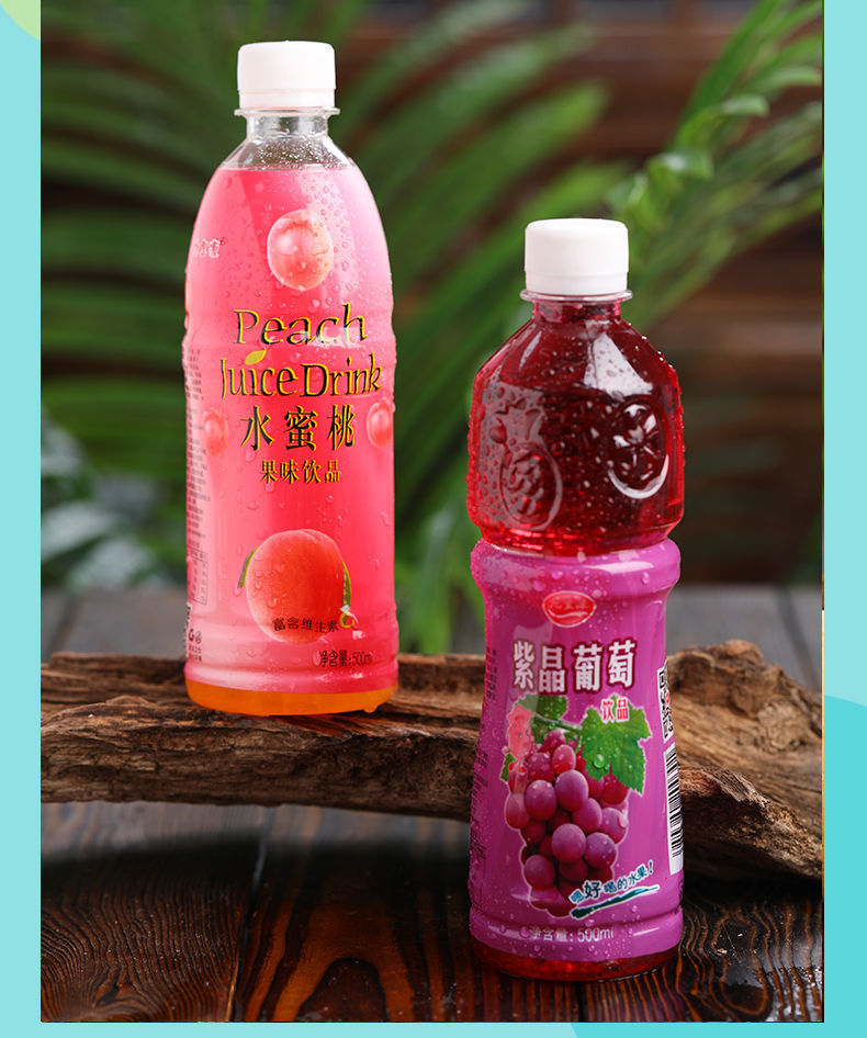 水蜜桃500ml15瓶整箱装,鲜橙汁500ml15瓶整箱装,紫晶葡萄500ml15