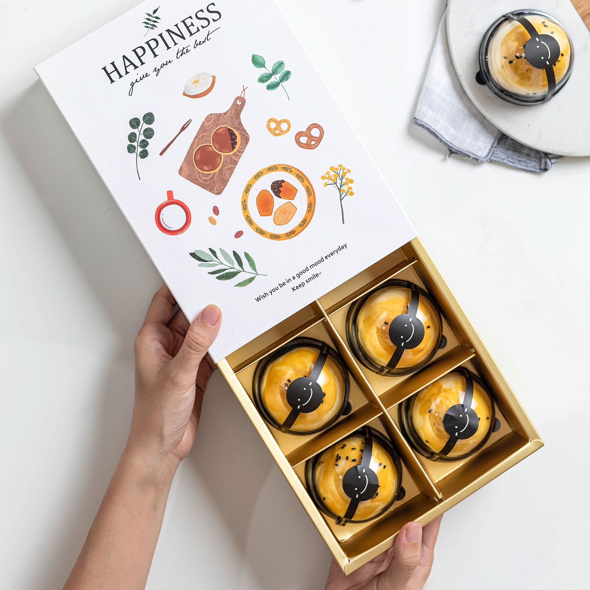 小清新手绘蛋黄酥肉松青团月饼6粒50克-80克ins风韩国点心包装盒