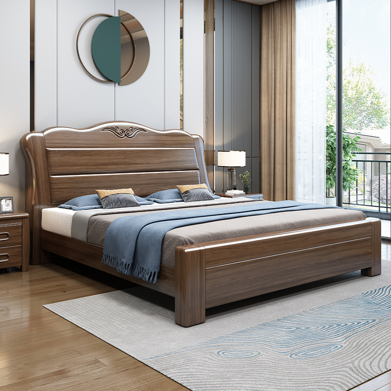 8米双人简约新中式主卧1.5雕花大床高箱储物床