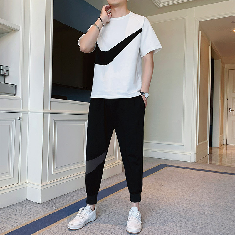 新款夏季短袖长裤套装男款对勾跑量款有现货欢迎主推