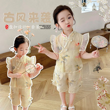 2024夏款女童装新中式中国风小金鱼套装网纱拼接短袖裤两件套夏装