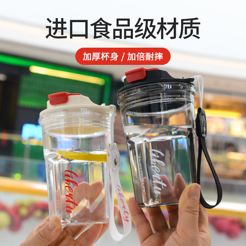 Online Red High-Looking Coffee Cup Tumbler Simple and Portable Men‘s and Women‘s Plastic Cup Straw Cup Joint Wholesale