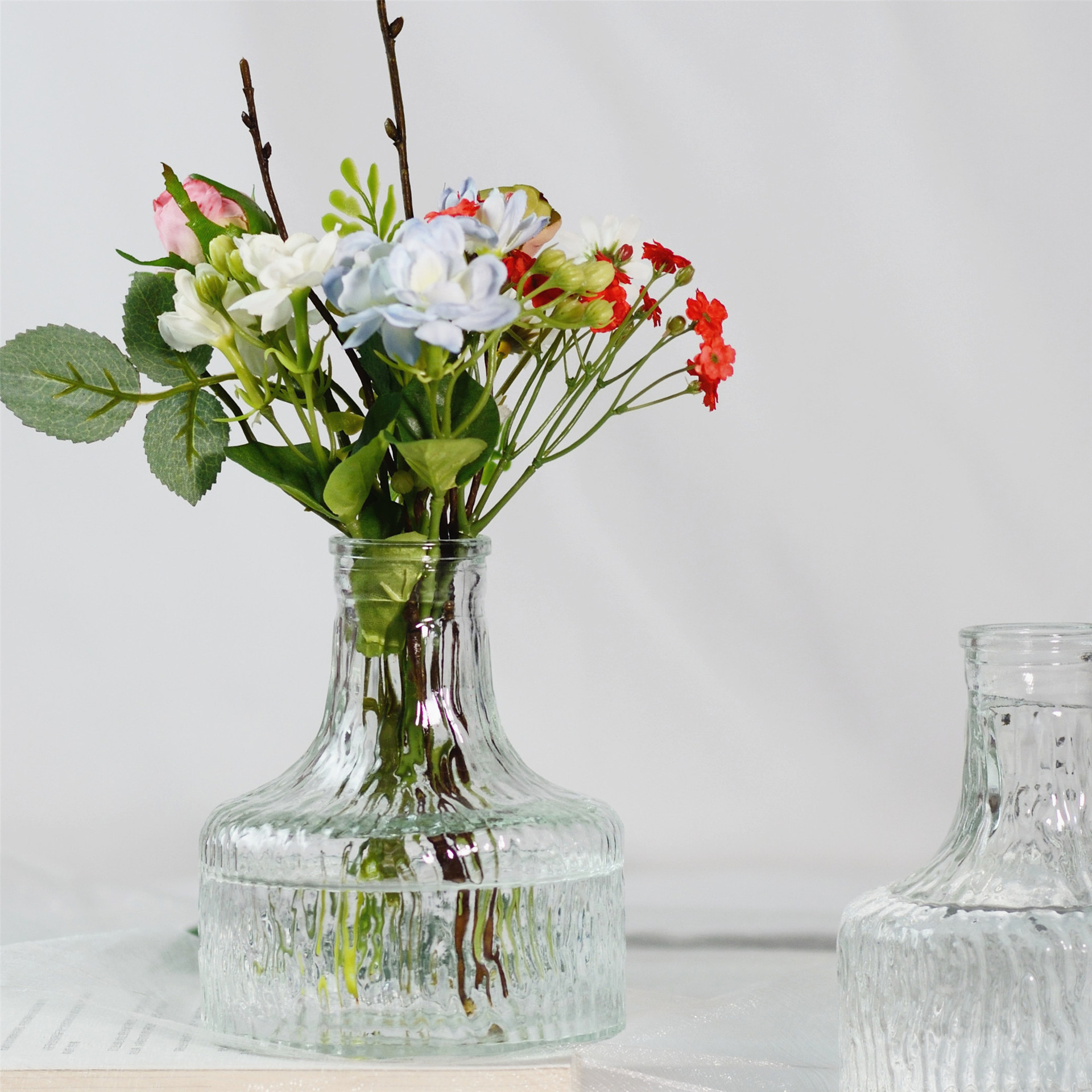 网红冰川创意花瓶北欧简约透明玻璃鲜花水养装饰花器餐桌插花摆件