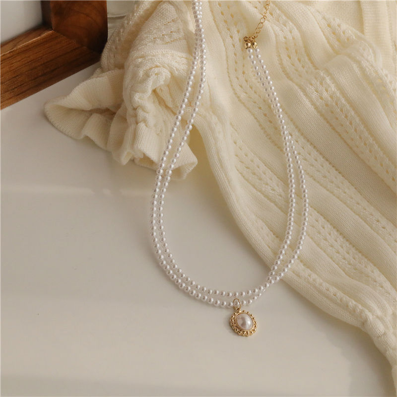 French Pearl Necklace for Women Ins Trendy Cold Double-Layer Vintage Clavicle Chain for Women High Sense Light Luxury Minority Necklace