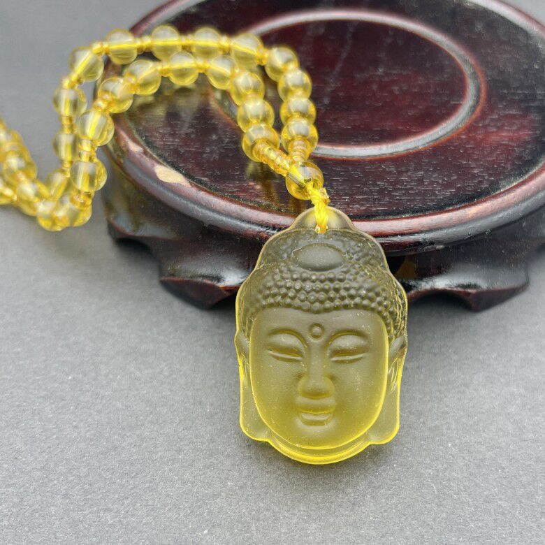 黄水晶磨砂佛头吊坠佛项链男女寺庙结缘立体感平安挂饰直播小礼品