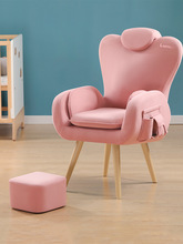 哺乳喂奶椅子沙发凳单人粉红色实木布艺靠背月子孕妇母婴室608b