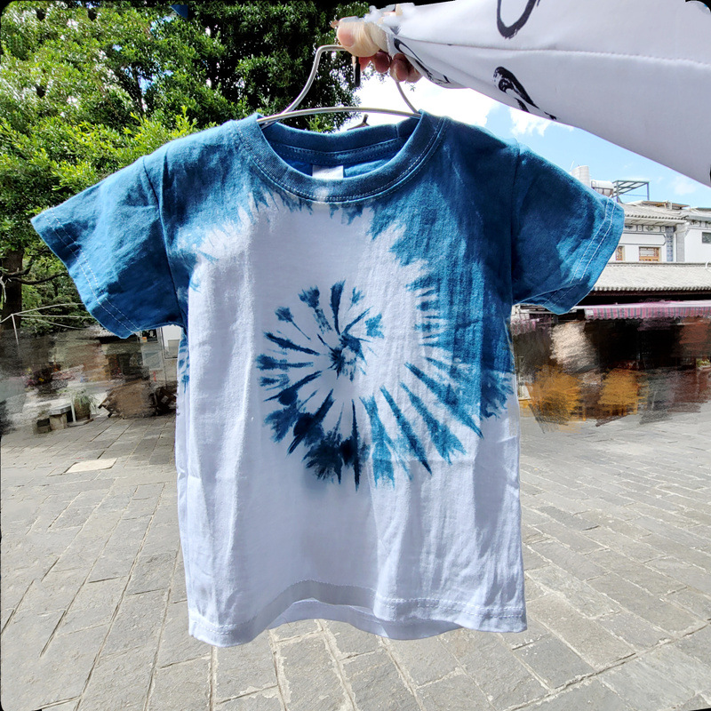 儿童扎染t恤 短袖童装植物染民族风舒适棉质板蓝根染亲子款