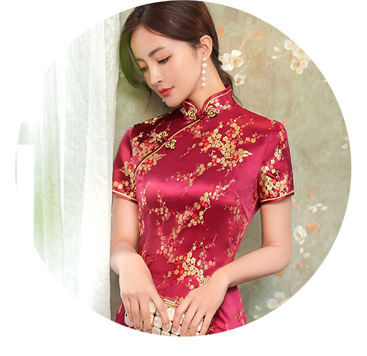 直销旗袍2021秋季新款短袖长款织锦缎少女中国风显瘦年轻长裙批发