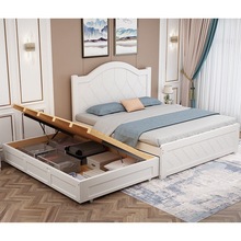 实木床现代简约1.5白色气压高箱储物儿童床双层子母床带抽拉拖床