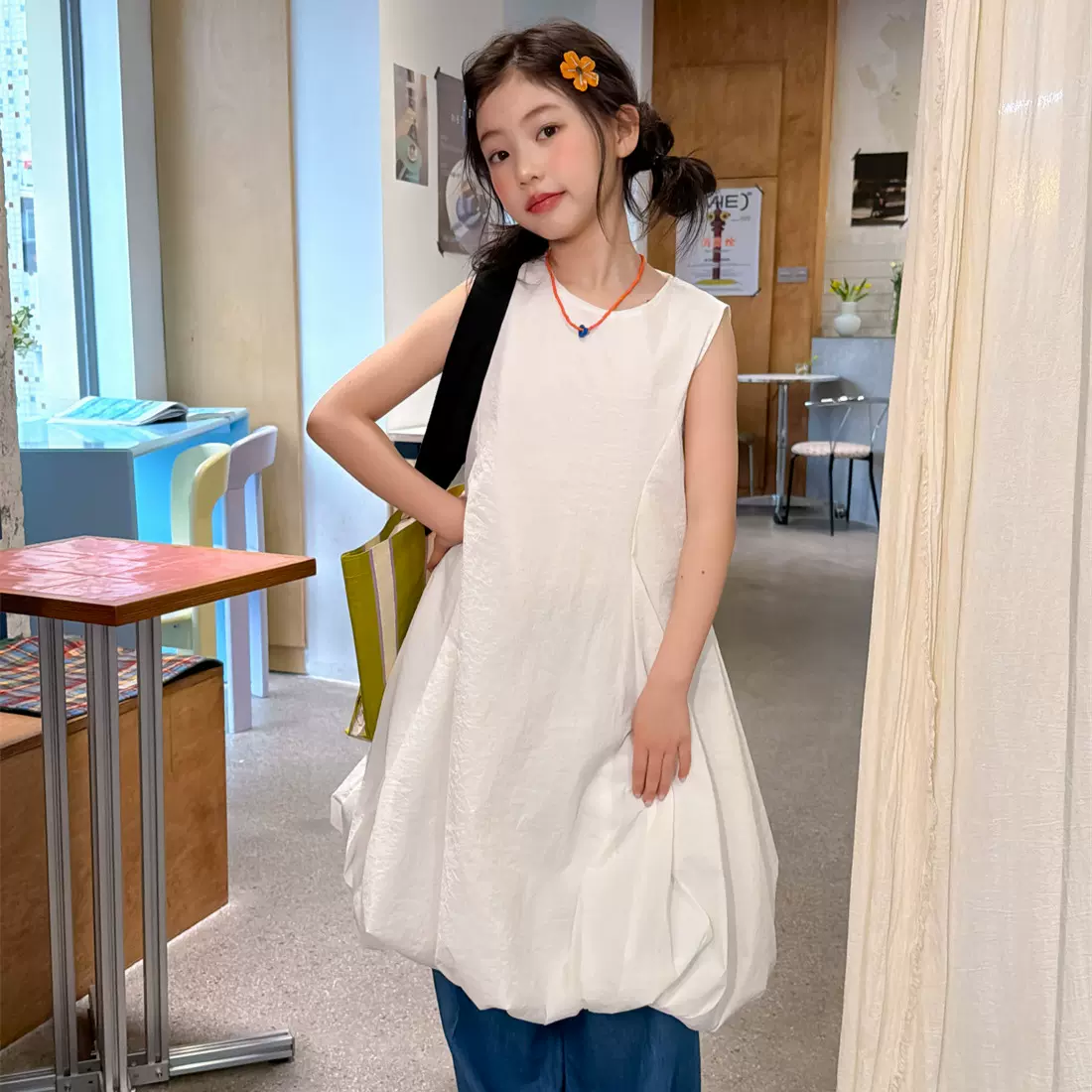 花与寻童装女童连衣裙2026年夏季新款无袖花苞微蓬裙甜美公主风潮