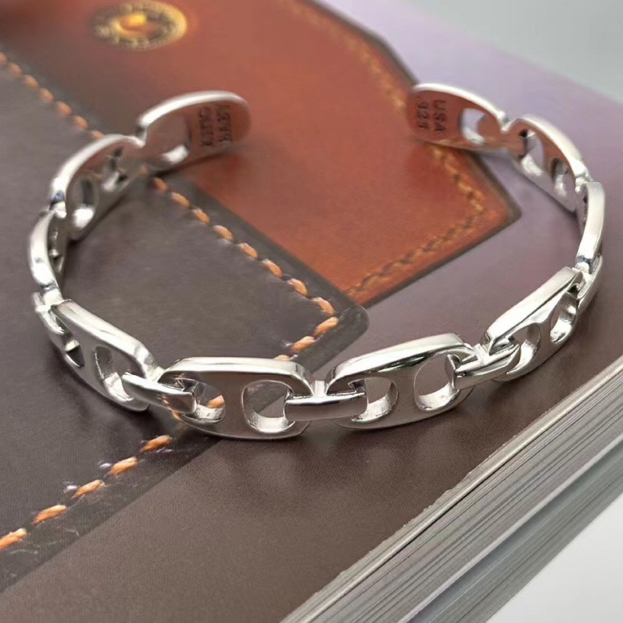 潮牌时尚手镯s925纯银男女同款创意易拉罐把手开口简约风泰银手镯