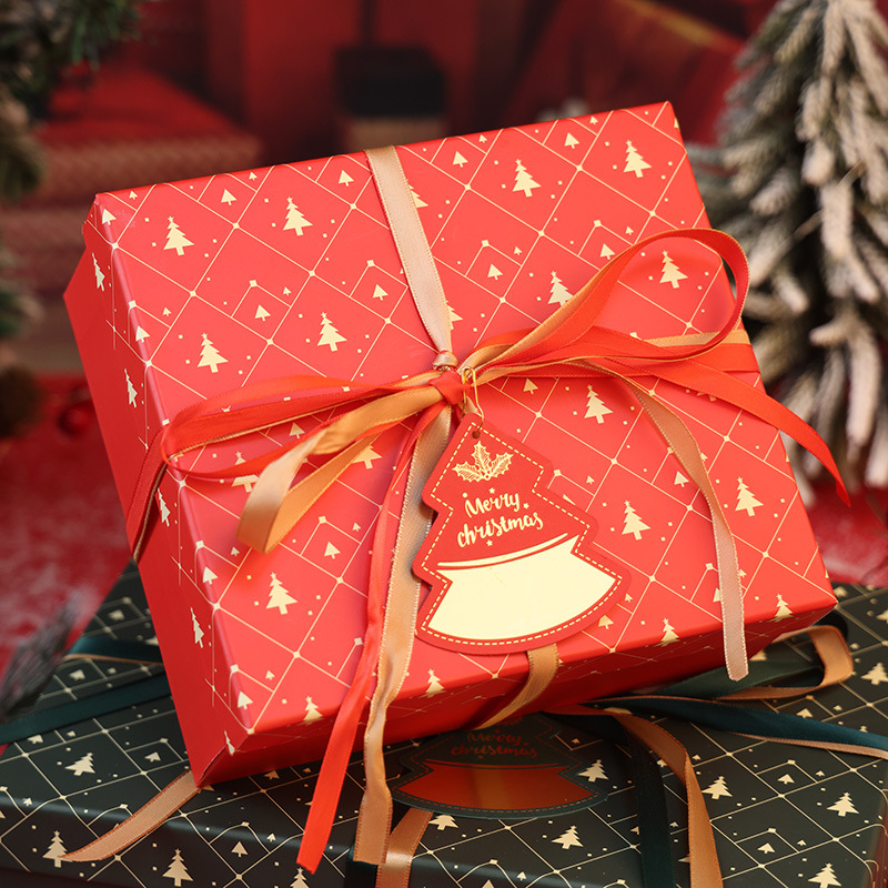 新款红绿色丝带圣诞礼盒圣诞围巾包装盒创意简约圣诞伴手礼盒现货