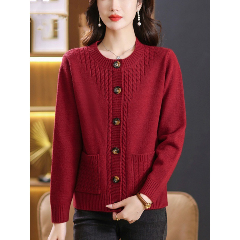 2024秋冬新款针织开衫外套中年妈妈毛衣女-阿里巴巴