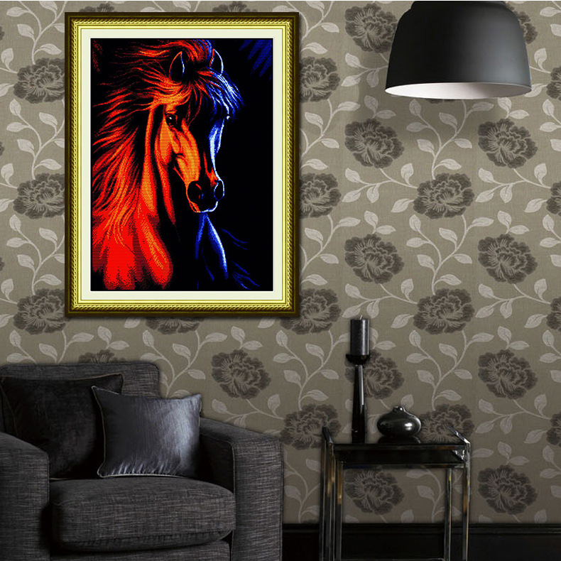 5d冰与火十字绣马到成功冰与金马头动物玄关书房有钻石画