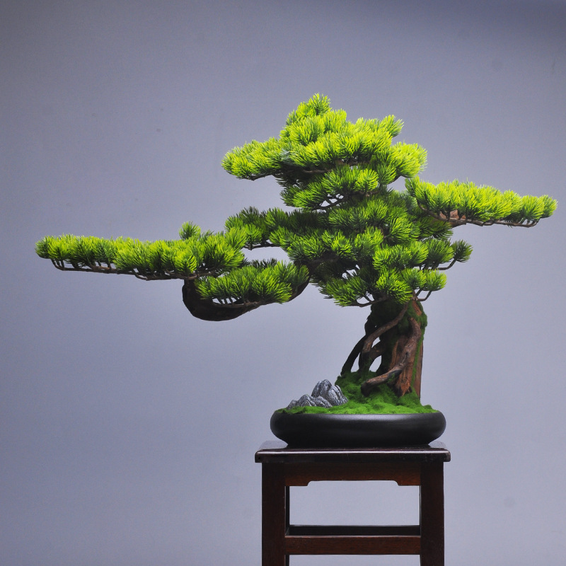 迎客松仿真植物盆景室内绿植盆栽松树办公室桌面玄关客厅装饰摆件