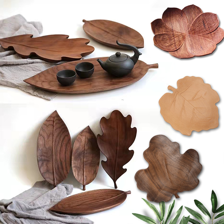 Black Walnut Wood Tea Tray Leaf Plate Household Snack Dish Fruit Plate Creative Japanese Wooden Tray Tea Tray Customizable