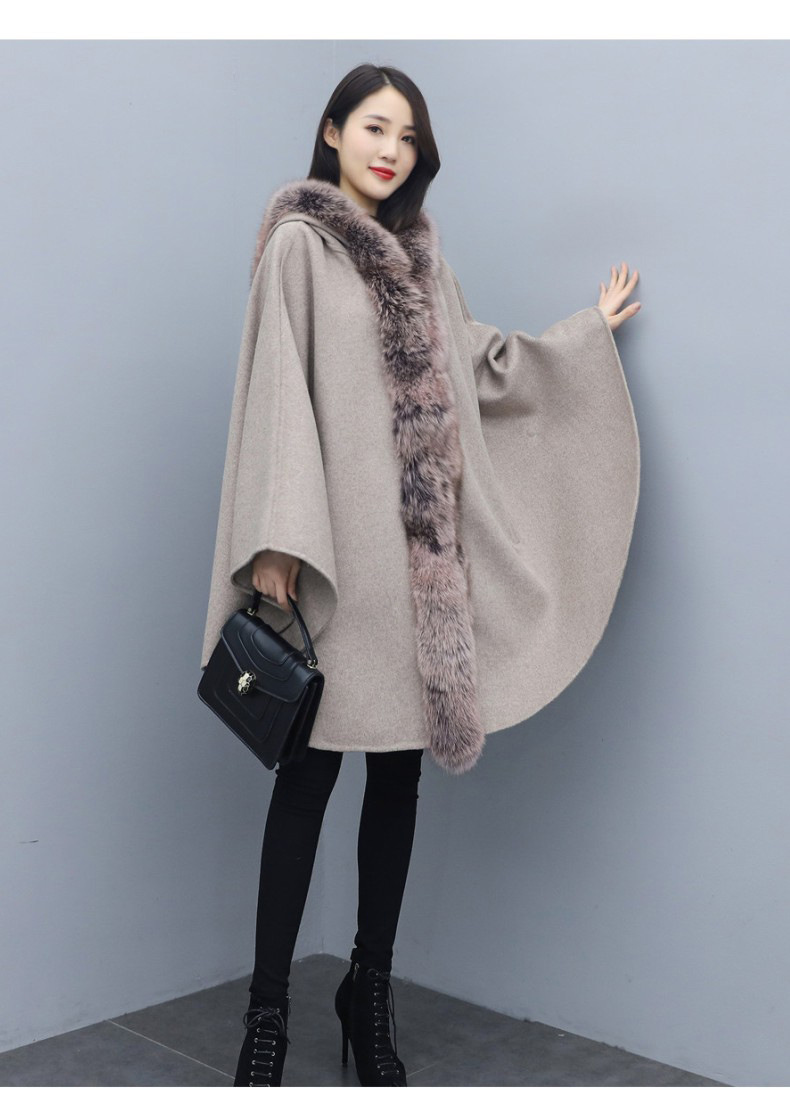 女斗篷外套秋冬季新款2021韩版宽松毛领披肩小个子时尚毛呢披风潮