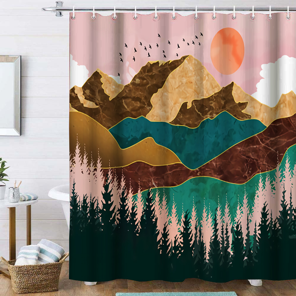 Cross-Border Amazon Landscape Forest Shower Curtain Nordic Landscape Bathroom Curtain Polyester Waterproof Toilet Partition Curtain