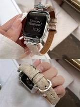 西太后印花金属扣皮质表带细款适用于s789苹果手表表带se65气质女