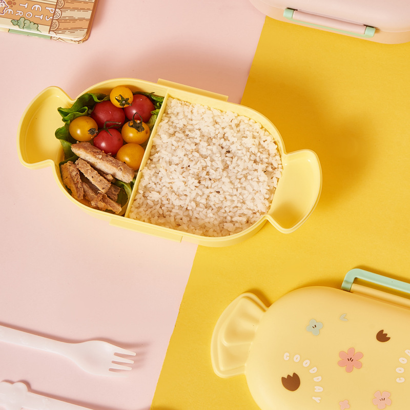 J25 Partitioned and Portable Lunch Box Microwave Oven Pp Lunch Box Student Adult Oval Cute Cartoon Plastic Lunch Box