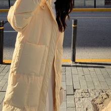 羽绒服韩版纯色大口袋白鸭绒服女长款新款宽松连帽加厚保暖外套