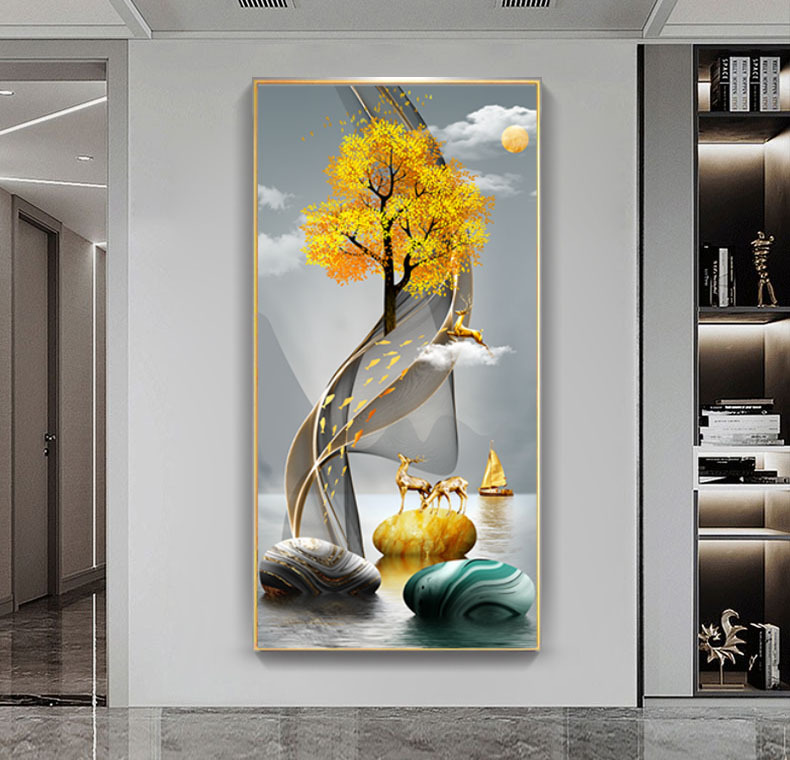 幸福树福禄玄关晶瓷画客厅进门走廊过道尽头挂画