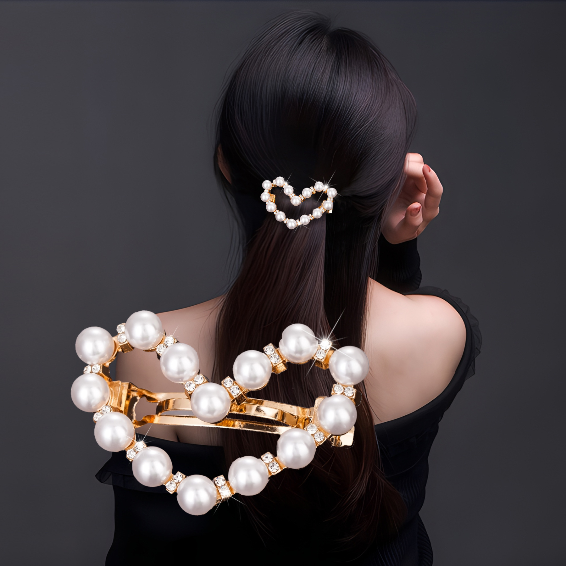 珍珠发夹水钻头饰韩国成人一字弹簧夹简约马尾夹顶夹个性发卡批发