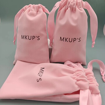 精美粉色短毛绒小布袋小巧精致环保全棉柔软可收纳各种小饰品绒布