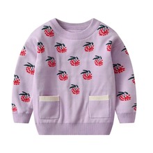 女童韩版毛衣秋季女童草莓图案圆领毛衣3-8岁纯棉线套头毛衣特价