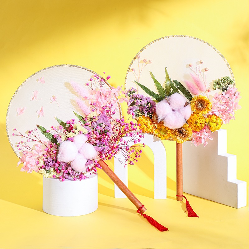 儿童diy手工永生花团扇材料包套装自制干花古风扇子暖场活动素材