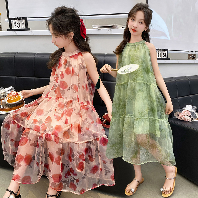 女童夏季度假风花朵连衣裙2024新款儿童洋气可爱公主裙女孩长裙子