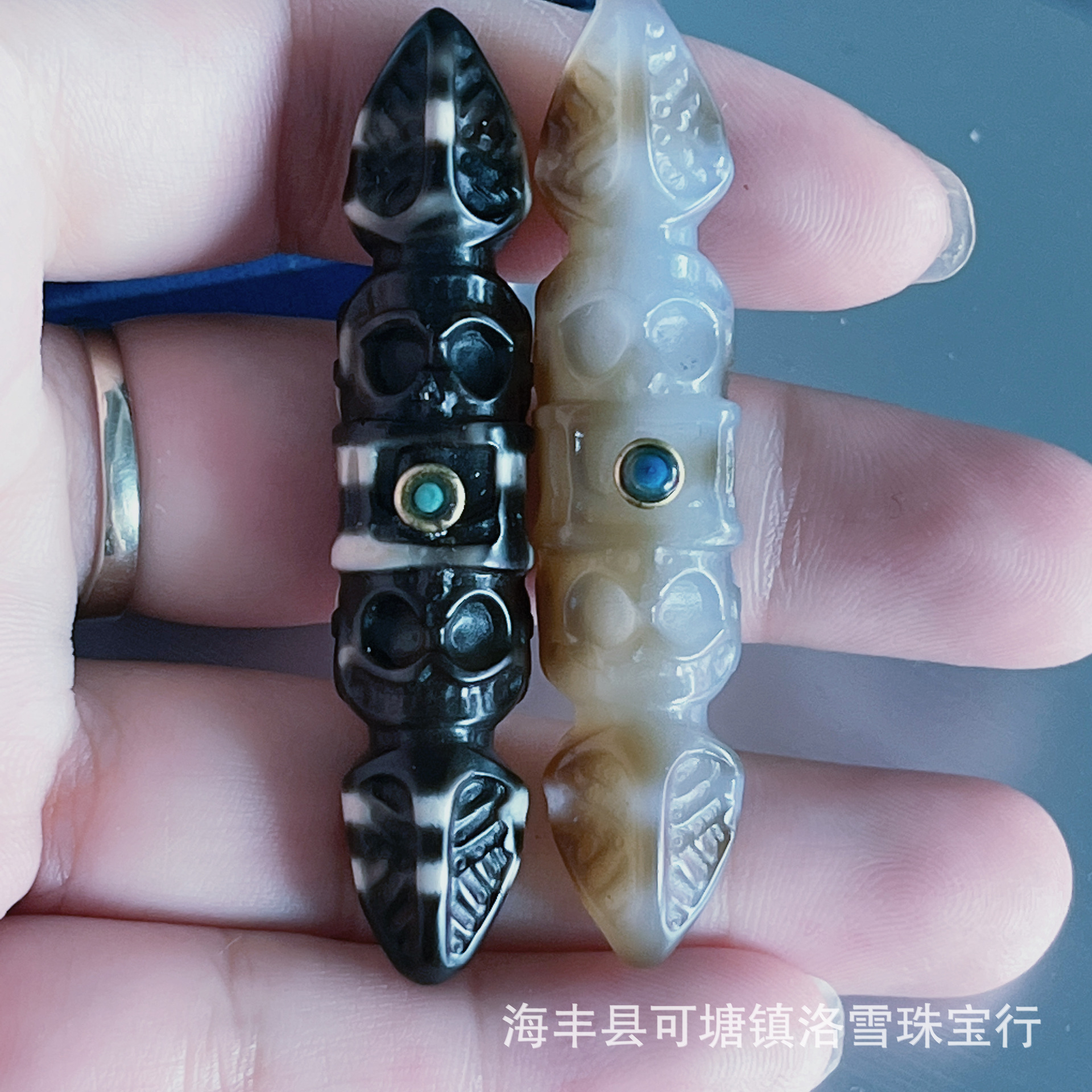 西藏玛瑙法师尸陀林天珠雕刻降魔杵项坠吊坠挂件民族风男女配饰