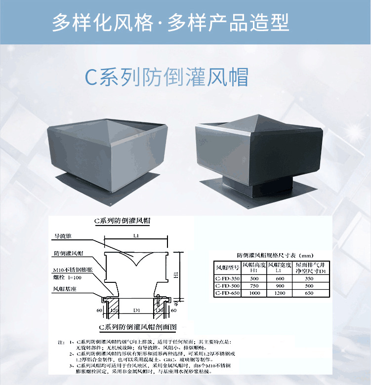 别墅屋顶烟道风帽百叶防倒灌风帽方形风帽屋顶烟囱帽防雨抗风风帽