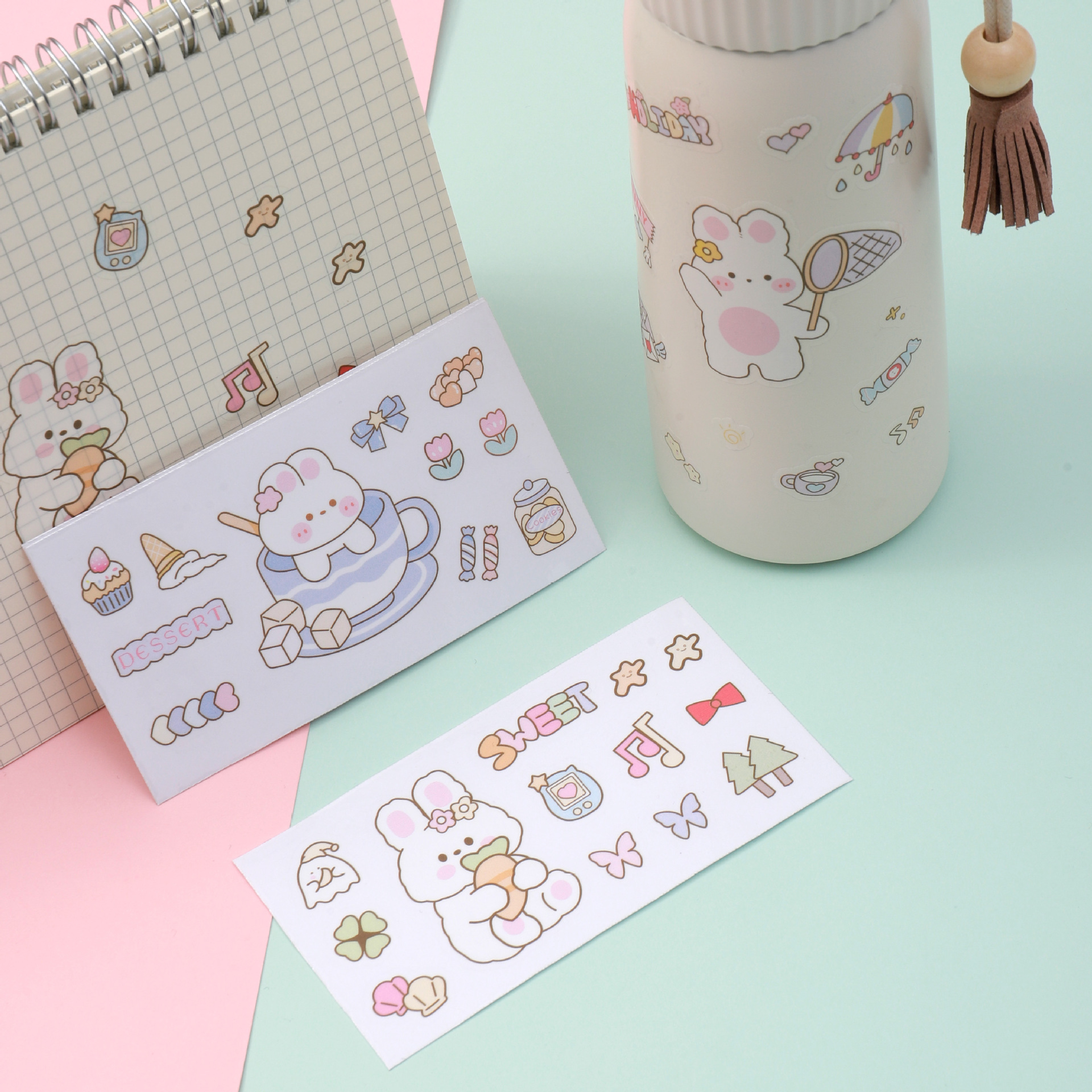 手帐贴纸儿童贴纸卡通可爱小兔水杯ins高颜值行李箱手账咕卡帖纸