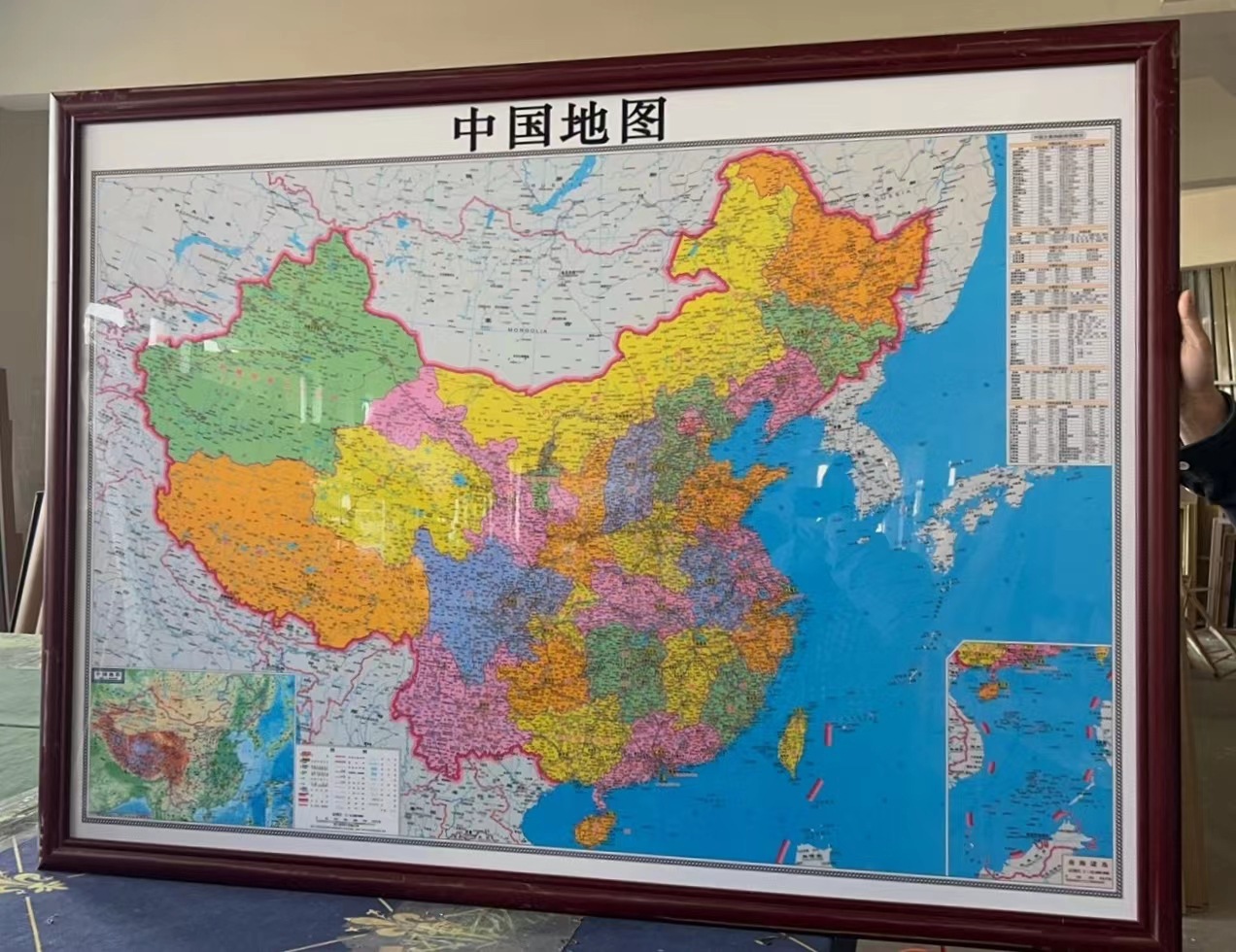 China Map World Map Hanging Painting Office Background Decorative Painting Solid Wood Frame Large Size Hanging Painting