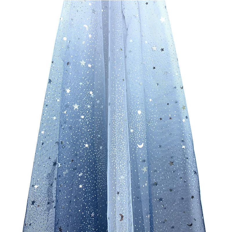ins渐变星空网纱面料梦幻星月纱亮片网眼布婚庆装饰网布童装面料