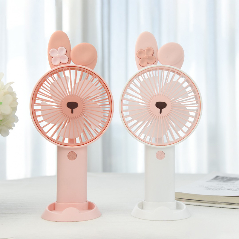 Cartoon Rabbit Little Fan with Base Bracket USB Charging Summer Children Hand-Held Electric Fan Training Class Gift